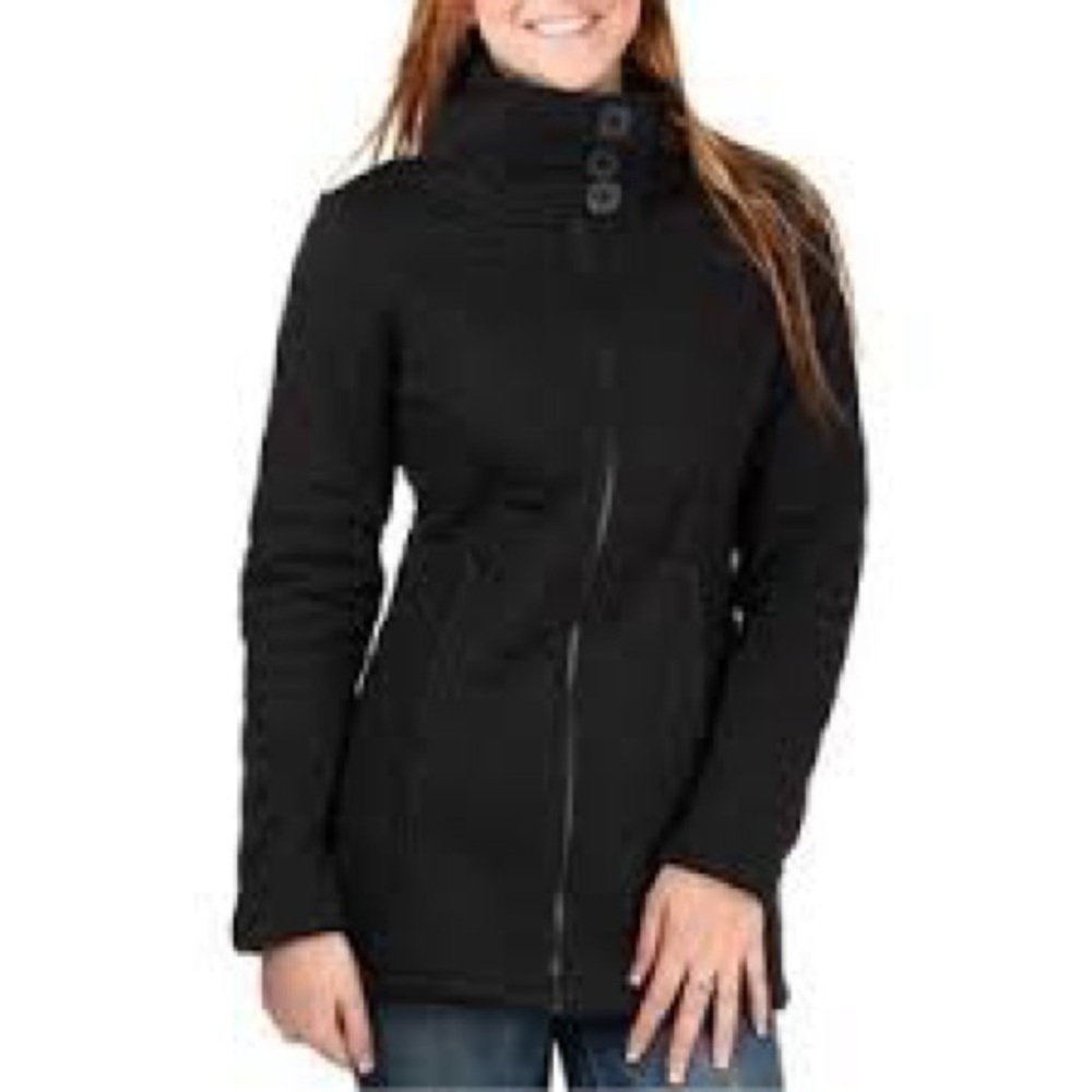 North Face Caroluna Quilted Jacket Fleece Lined charcoal grey 3 button neckline